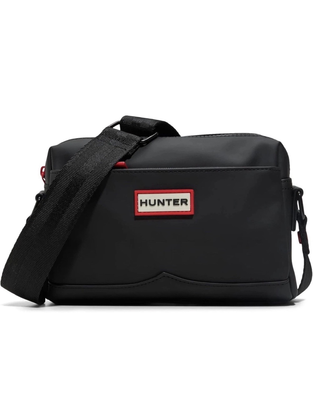 Hunter Black Crossbody Messenger Bag with Red Trim